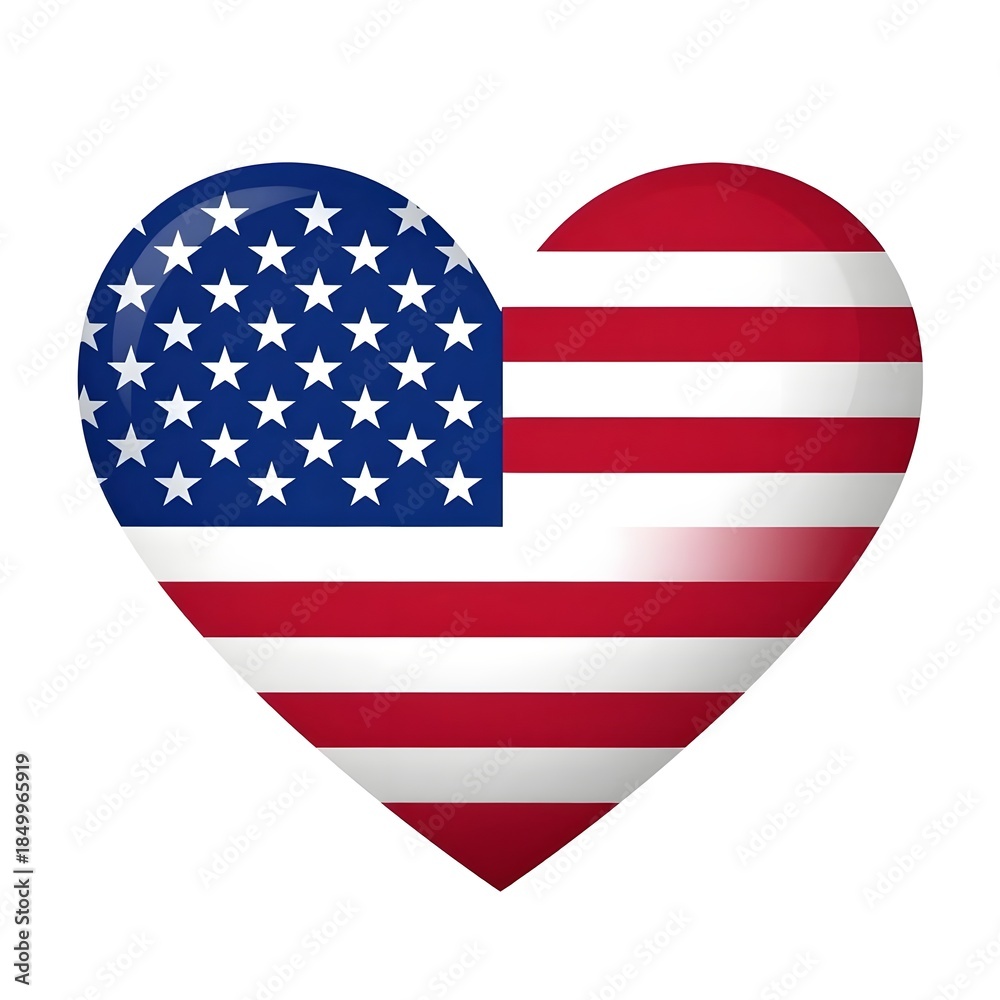 Fototapeta premium American Flag Heart Icon Isolated on White Background