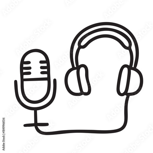 hand drawn icon of Podcast and Audio Recording Equipment Doodles