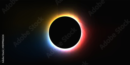 Circle illuminate frame with gradient. Blue, yellow and green round neon banner isolated on black background. Vector illustration