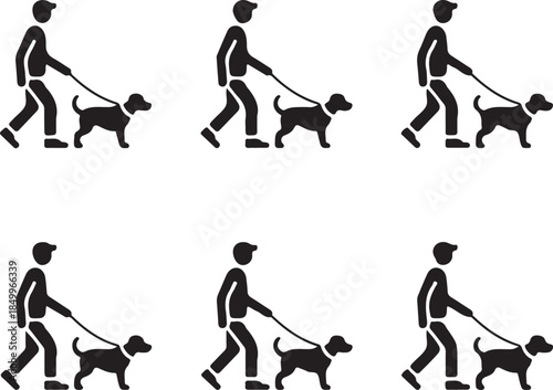 Dog Walking Silhouette Icon Set