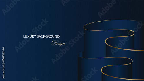 Luxury background vector design. Dark blue abstract background with curved ribbon and gold line. Suit for banner, backdrop, card, award, certificate and others