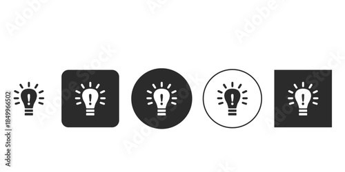 Idea generation light bulb vector icon set | Concept of creative thinking and innovation symbol | UI UX glowing lightbulb pictogram for bright ideas | Minimalist flat design solution graphics