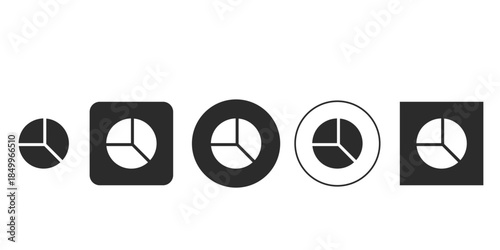 Simple flat pie chart icon set for data visualization UI | Monochromatic infographic icons showing three segments of data | Vector collection of basic circle graph symbols for apps and web design 