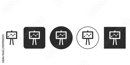 Presentation board icon with line graph analysis | Flat design data visualization vector pictogram | Business results chart on easel for infographics | Financial report dashboard element 