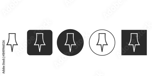 Minimalist pushpin symbol vector illustration for maps and location markers | Thumbtack icon set for UI design and web applications |Black and white drawing pin glyph collection isolated on background