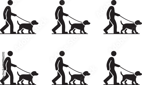 Dog Walking Silhouette Icon Set