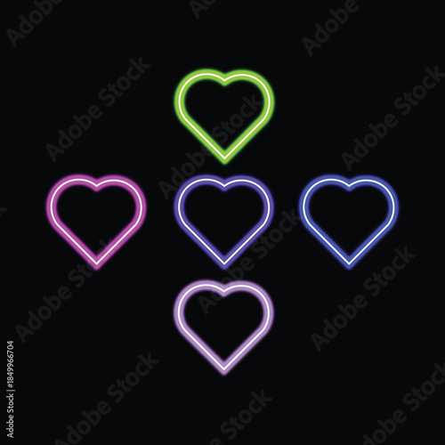 Colorful Neon Heart Light Icons