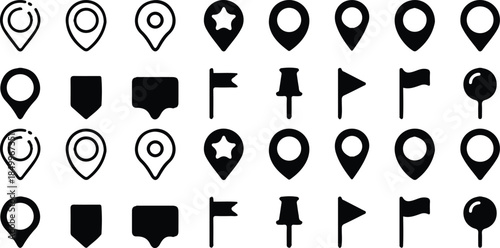 pin location black icons set vector illustration design vector collection silhouette