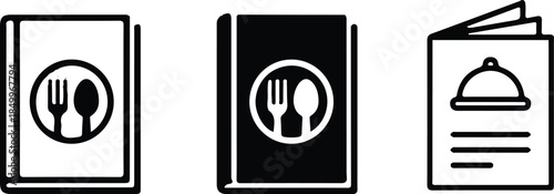 cookbook three black icons set vector design kitchen vector art 