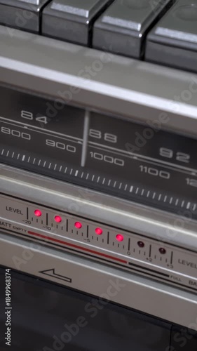 Close-Up of a Vintage Radio Tuner and Level Meter; Vertical; Video