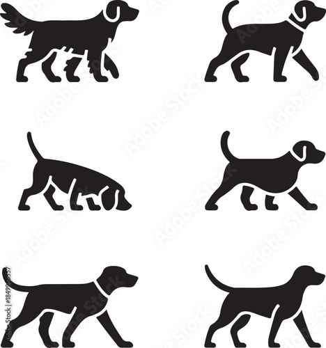 Dog Walking Silhouette Icon Set