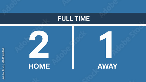 Digital scoreboard displaying "FULL TIME" with a final score of Home 2 and Away 1, indicating the end of a sports match.