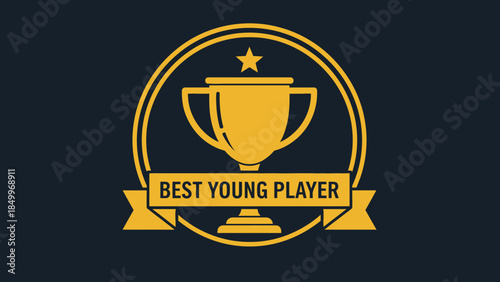 Golden trophy cup with a banner proudly displaying "BEST YOUNG PLAYER", recognizing an emerging talent on a dark background.