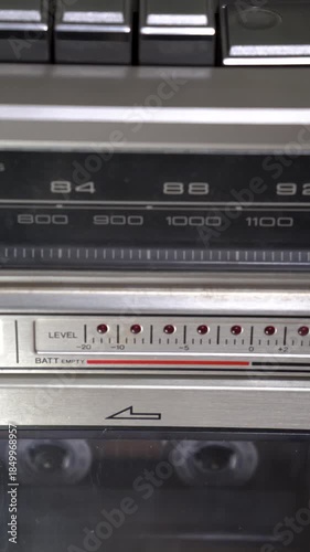Close-Up of a Vintage Radio Cassette Deck and Level Meter; Vertical; Video