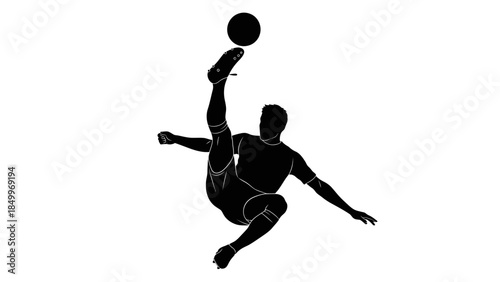 Dynamic Silhouette of a Soccer Player Performing a Bicycle Kick in Action on Isolated White Background