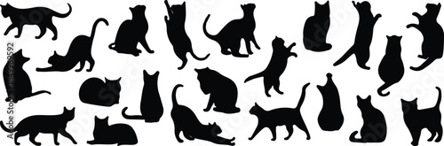 black cat icons silhouette various poses animal pet vector design illustration art 