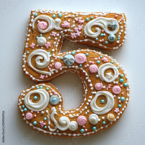 Delicious Decorated Gingerbread Cookie Number Five Sweet Treat