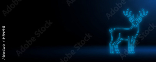 Neon Stag: Minimalist Blue Glowing Deer Outline, Futuristic Wildlife: Cyberpunk Deer Concept Art, Electric Forest: Abstract Luminous Blue Reindeer Background