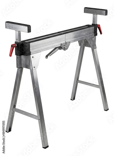 Lightweight aluminum foldable sawhorse for supporting materials in home workshops.