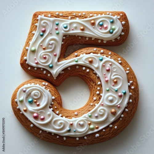 Delicious Decorated Gingerbread Cookie Number Five Sweet Treat