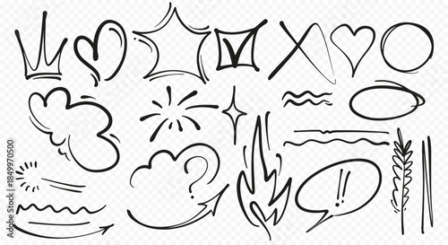 Hand drawn cute doodle line elements. Line movement effect element. 