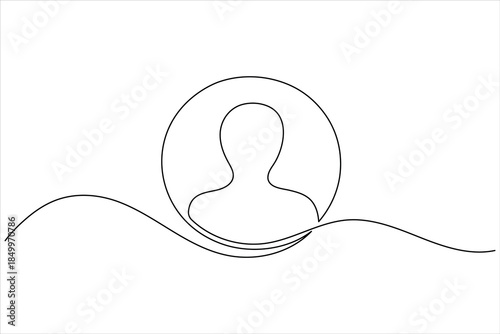 Continuous line drawing of a user profile icon, representing person, account, and identity.