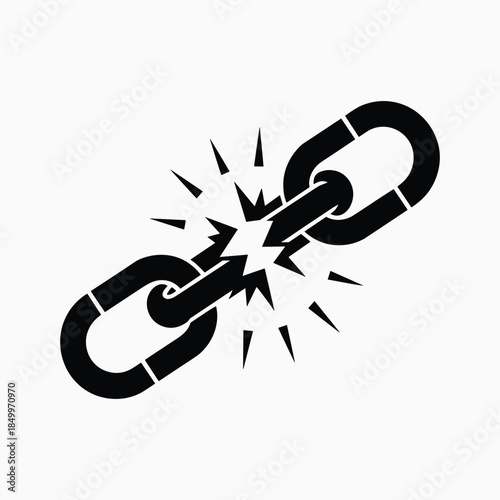 Broken chain link with cracks cracked breaking destruction vector illustration. isolated on white background.