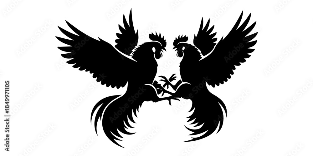 Obraz premium Two roosters fighting silhouette icon logo vector graphic design
