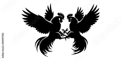 Two roosters fighting silhouette icon logo vector graphic design