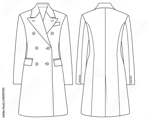 Women Double Breasted Long Coat Technical Flat Vector Illustration
Women Double Breasted Long Coat Technical Flat Vector Illustration
