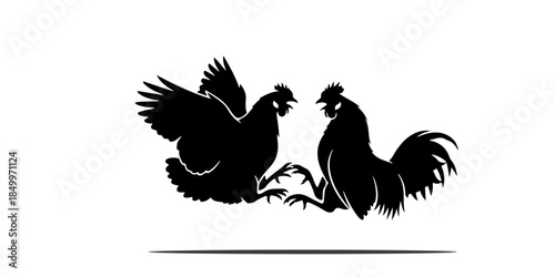 Two roosters fighting silhouette graphic illustration