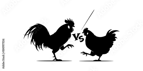 Rooster vs hen silhouette fighting concept
