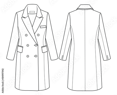 Women Double Breasted Long Coat Technical Flat Vector Illustration
Women Double Breasted Long Coat Technical Flat Vector Illustration
