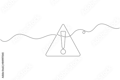 Continuous line drawing of an exclamation mark within a triangle, warning of danger or importance.