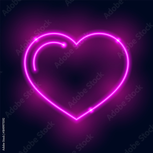 Colorful neon light heart icon. Glowing bright hearts retro neon sign frame on dark background. Elements valentine day festival design.