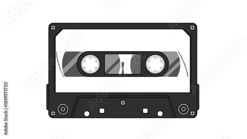 Vintage audio cassette tape with gray shell and exposed magnetic tape represents nostalgic music listening and retro technology.