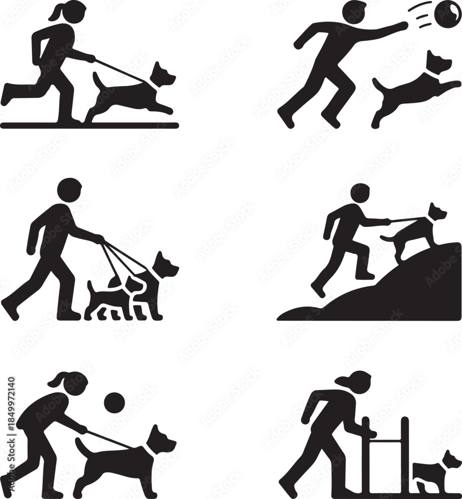 Obraz premium Dog Walking Silhouette Icon Set
