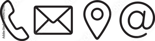 A simple contact icons including phone mail location and at symbol silhouette vector illustration