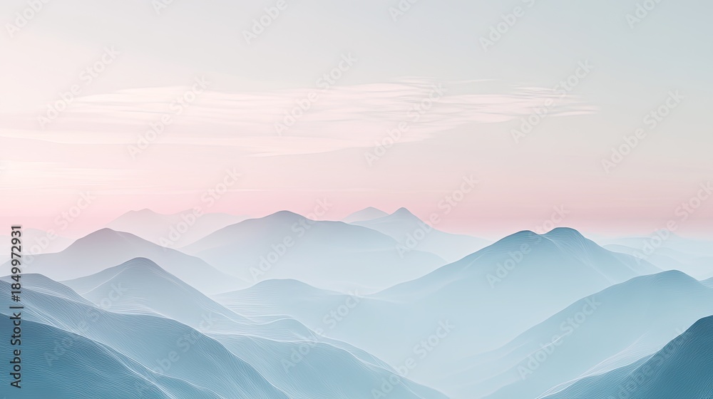 Obraz premium Serene Misty Mountain Range at Dawn with Soft Pink and Blue Hues