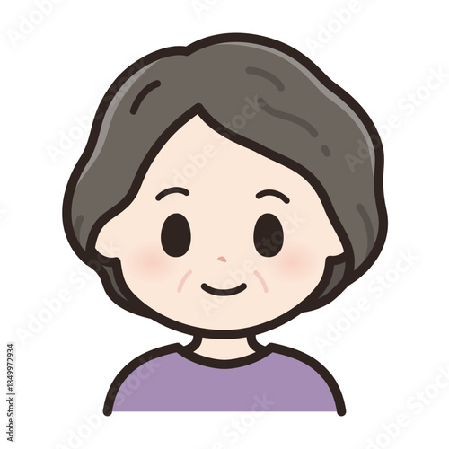 普通の表情をした高齢女性のイラスト