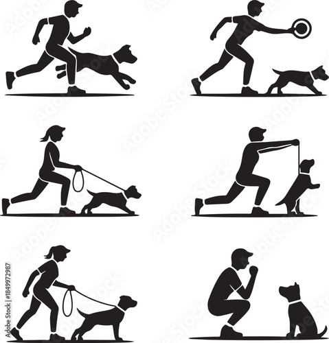 Dog Walking Silhouette Icon Set