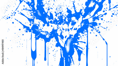 Modern Blue Paint Art with Dynamic Splatter on White. Vibrant Ink Explosion and Liquid Motion for Creative, Expressive Design and Branding.