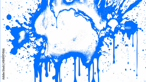 Modern Blue Paint Art with Dynamic Splatter on White. Vibrant Ink Explosion and Liquid Motion for Creative, Expressive Design and Branding.