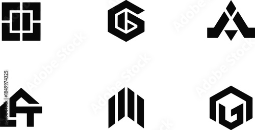 Modern Geometric Abstract Logo Collection - Minimalist Hexagon and Bold Lettering Vector Symbols