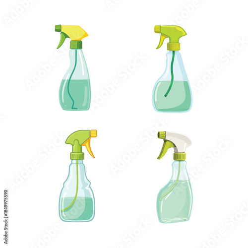 Plastic spray bottle with liquid cleaner flat style vector design