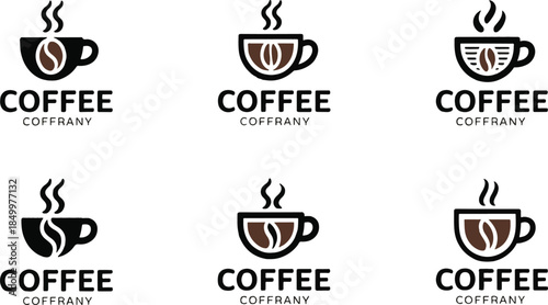 Premium Coffee Shop Logo Set - Minimalist Espresso Cup and Roasted Bean Vector Icons