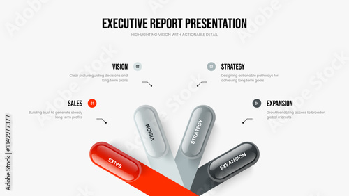 Product Overview Four Element Infographic Frame Layout. Financial Portfolio 4 Option Diagram Presentation Design. Market Introduction Slideshow Template Vector Illustration.