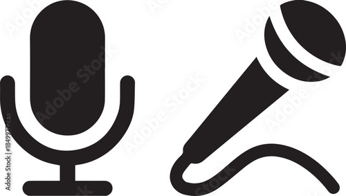 Black Microphone Icons Set – Studio and Handheld.
