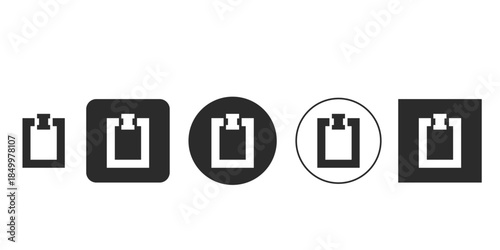 Minimalist perfume bottle icon vector graphic set | Black and white stylized fragrance dispenser symbol | Abstract cosmetic container UI design element | Set of five application icons
