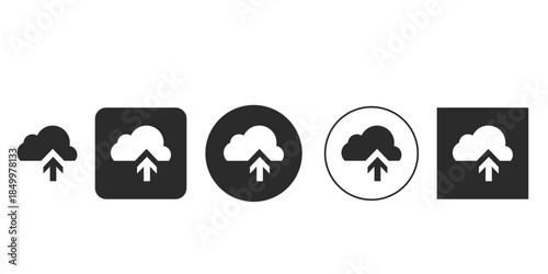 Cloud upload icon set in five UI styles | Vector symbol for data transfer and file synchronization | Black and white pictogram for application graphics | Server upload and network storage button